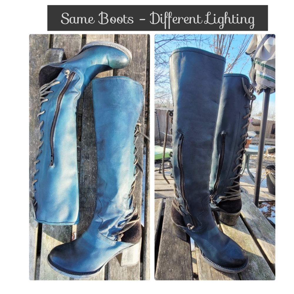 Freebird by Steven Blue Lace-Up Knee-High Boots with Side Zip - Picture 2 of 14